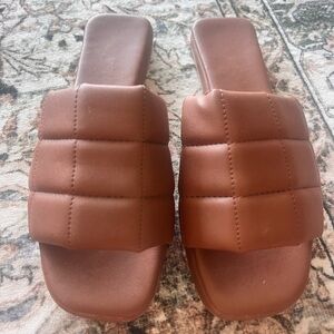 Brown Quilted Slide Sandals